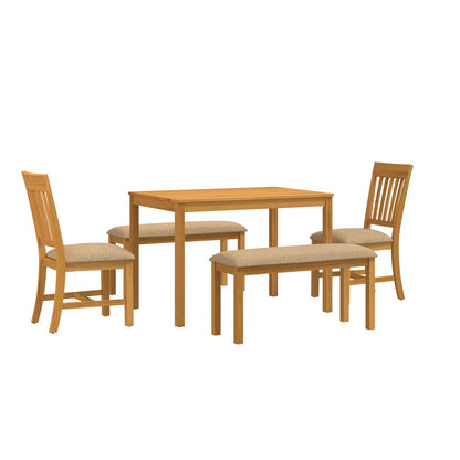 vidaXL Dining Set 5 pcs Beige Solid Oak Wood 2