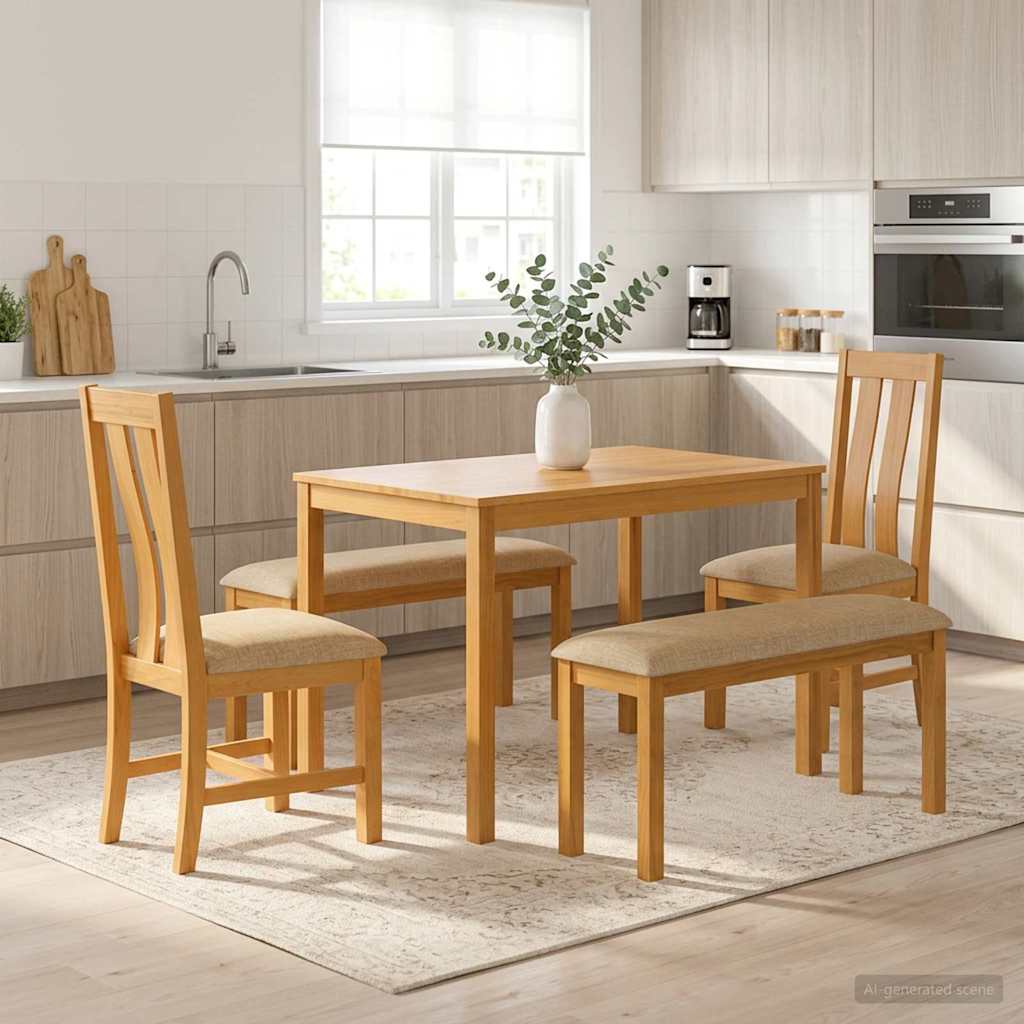 vidaXL Dining Set 5 pcs Beige Solid Oak Wood 1