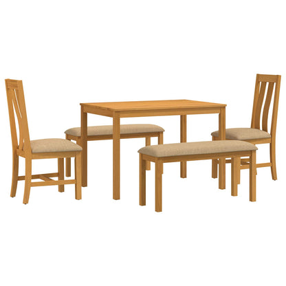vidaXL Dining Set 5 pcs Beige Solid Oak Wood 2