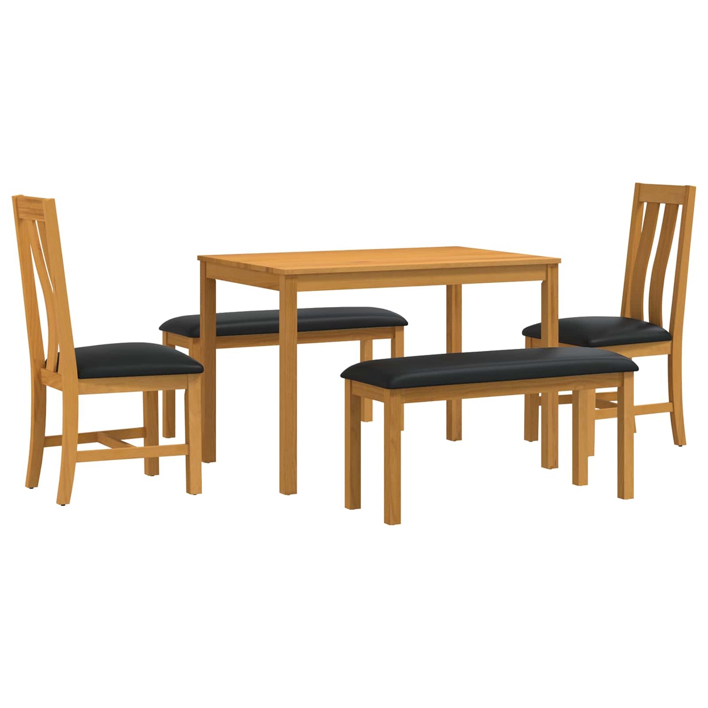 vidaXL Dining Set 5 pcs Black Solid Oak Wood 2