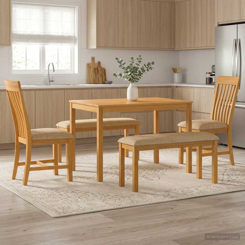 vidaXL Dining Set 5 pcs Beige Solid Oak Wood 1
