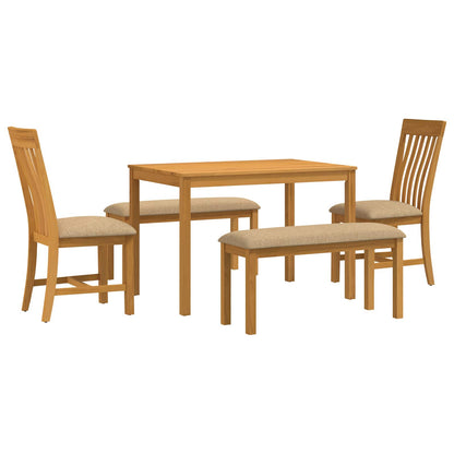 vidaXL Dining Set 5 pcs Beige Solid Oak Wood 2