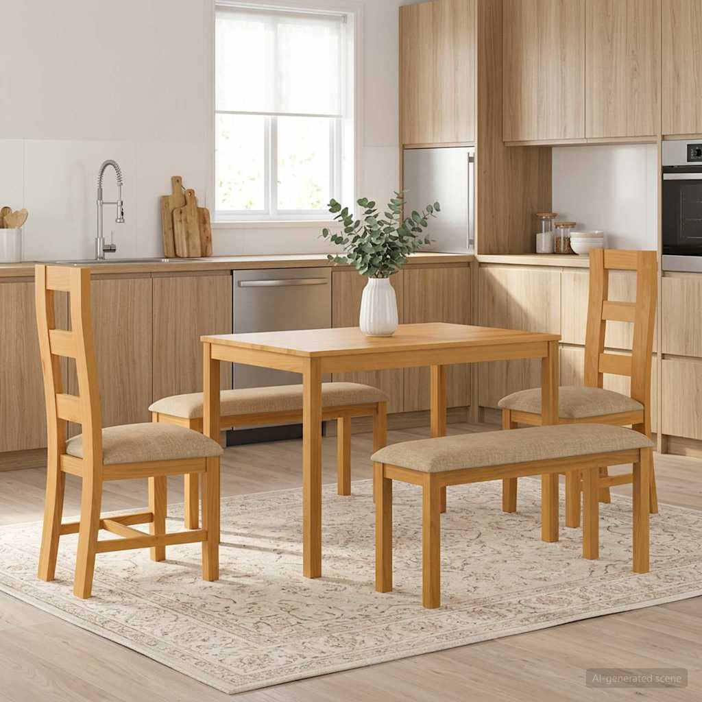 vidaXL Dining Set 5 pcs Beige Solid Oak Wood 1