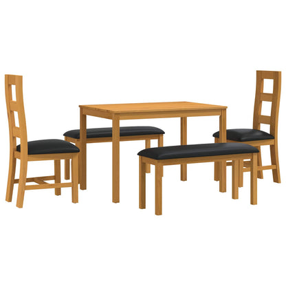 vidaXL Dining Set 5 pcs Black Solid Oak Wood 2