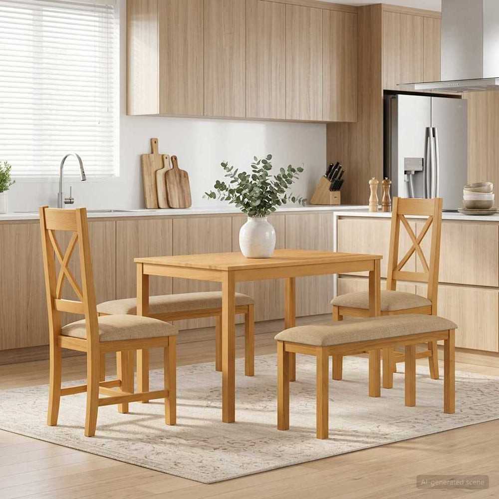 vidaXL Dining Set 5 pcs Beige Solid Oak Wood