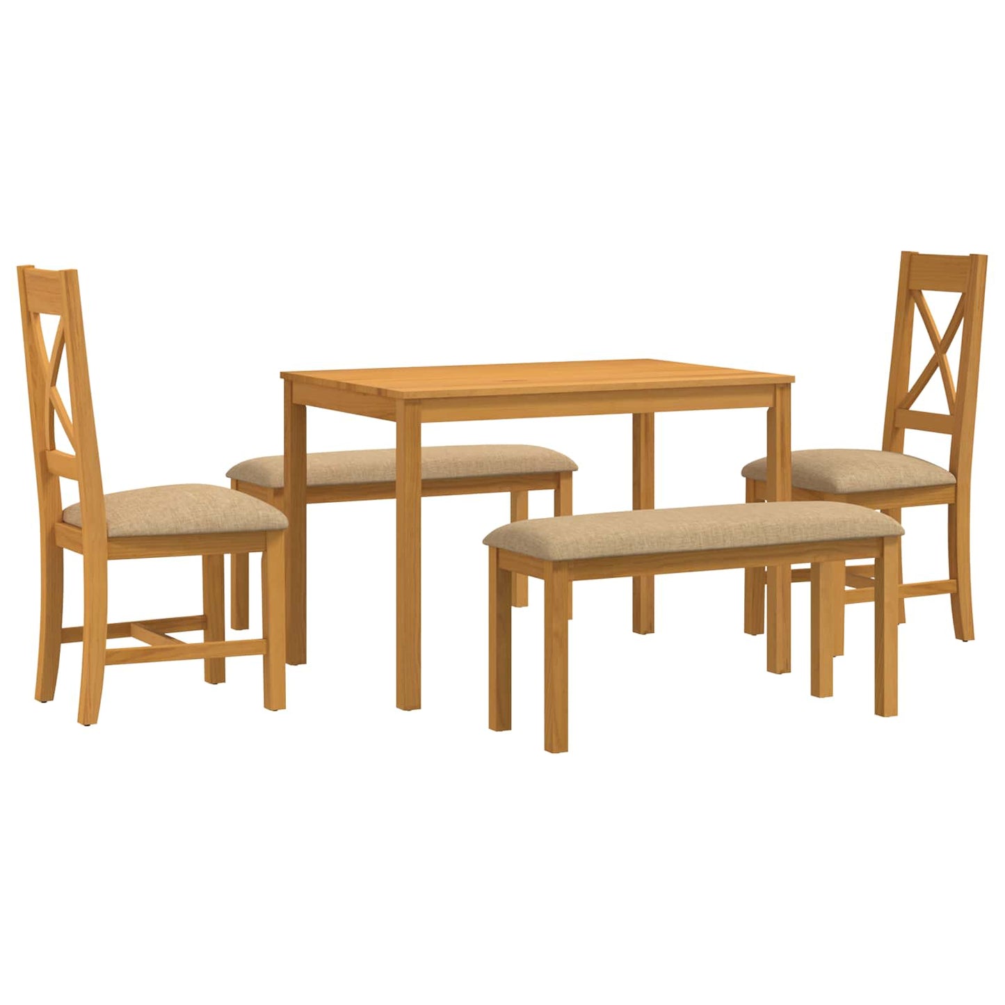 vidaXL Dining Set 5 pcs Beige Solid Oak Wood 2