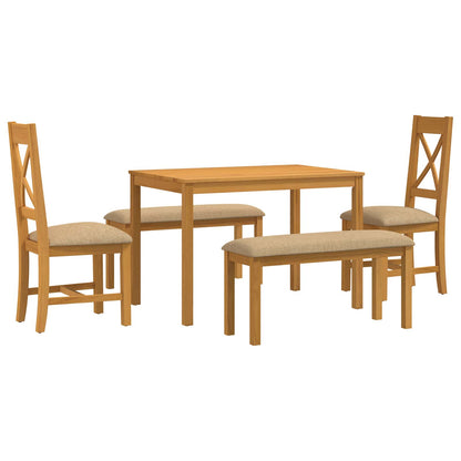 vidaXL Dining Set 5 pcs Beige Solid Oak Wood 2