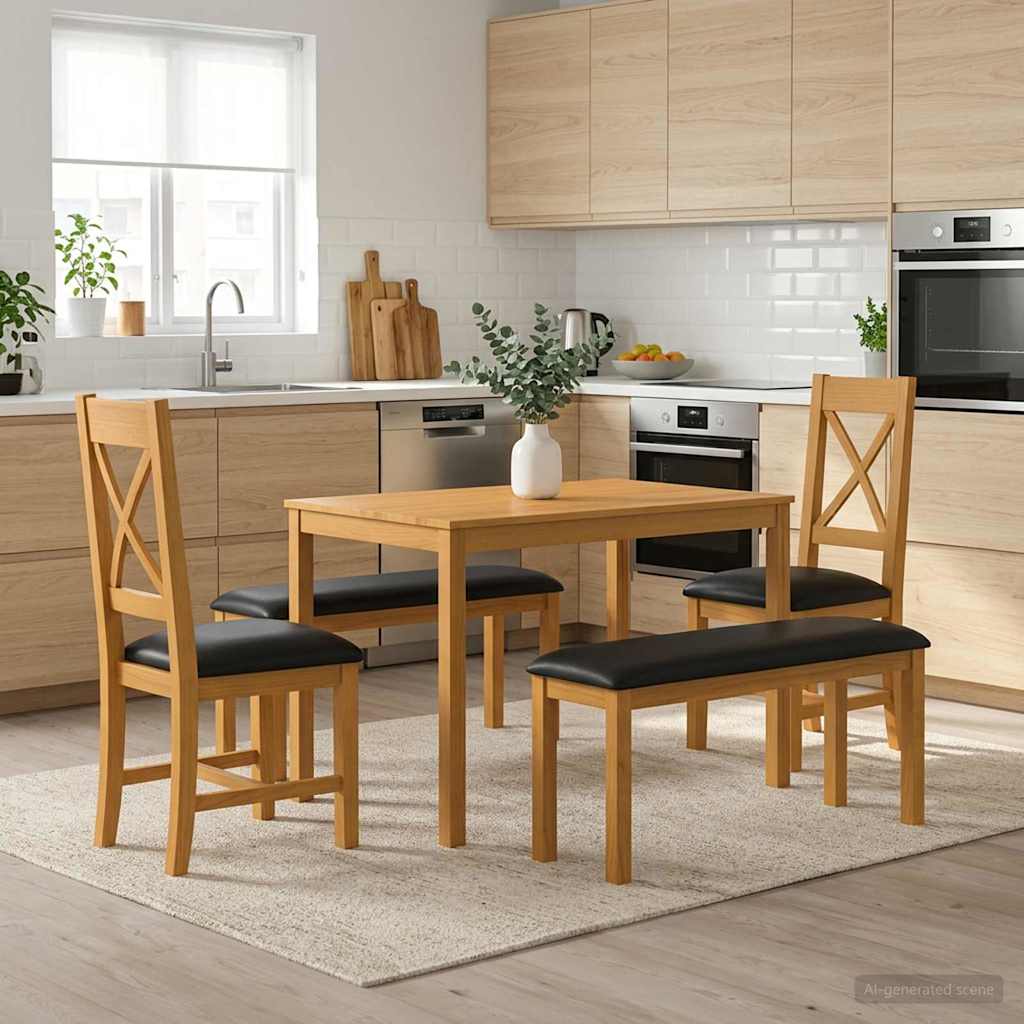 vidaXL Dining Set 5 pcs Black Solid Oak Wood 1