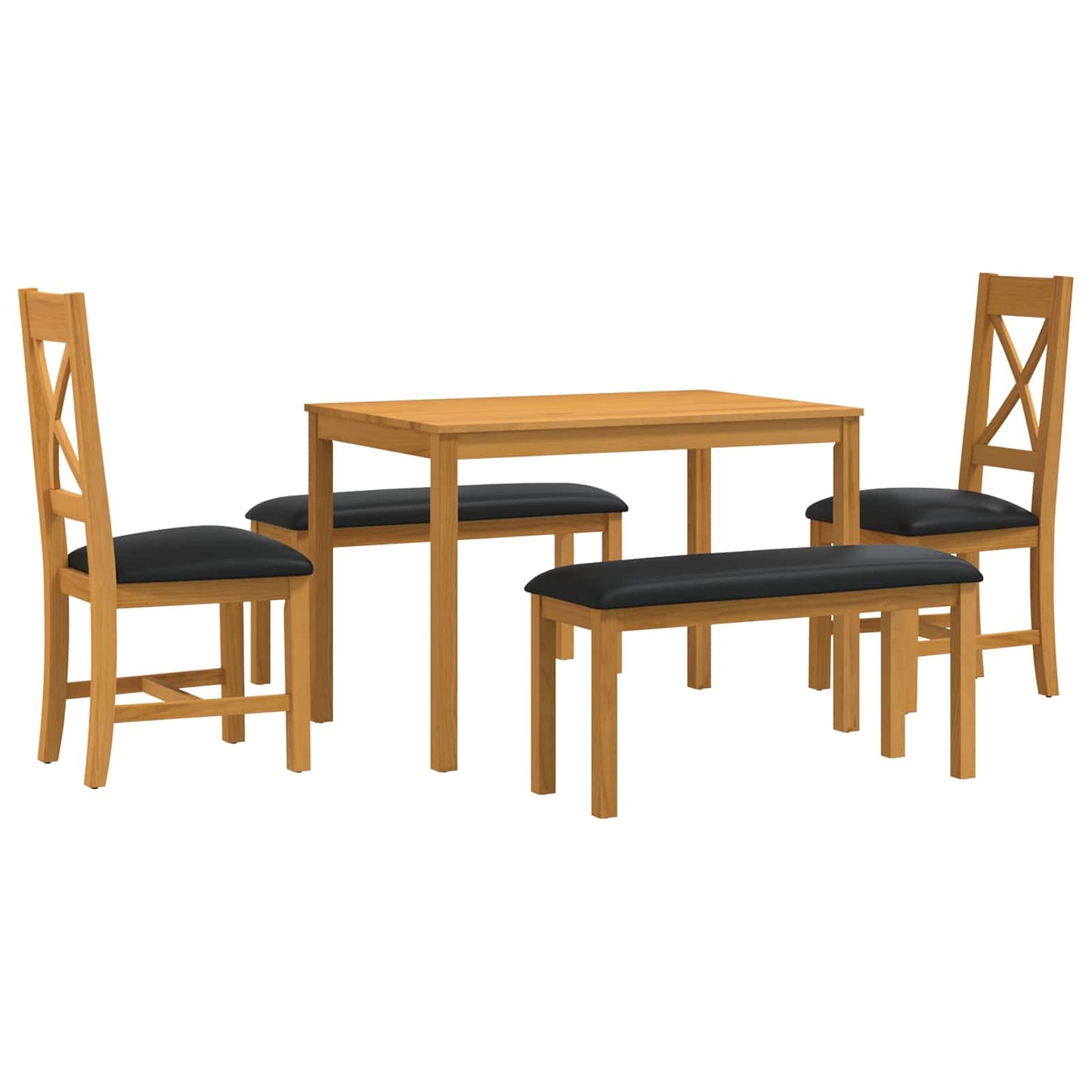 vidaXL Dining Set 5 pcs Black Solid Oak Wood 2