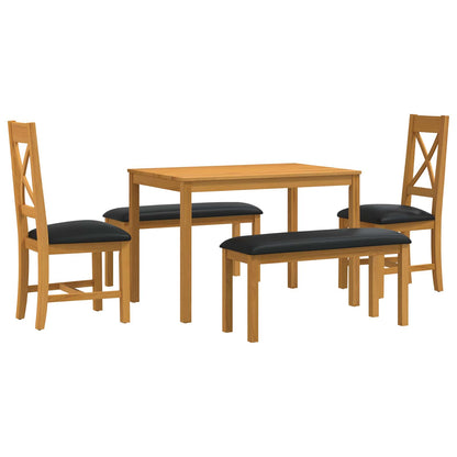 vidaXL Dining Set 5 pcs Black Solid Oak Wood 2