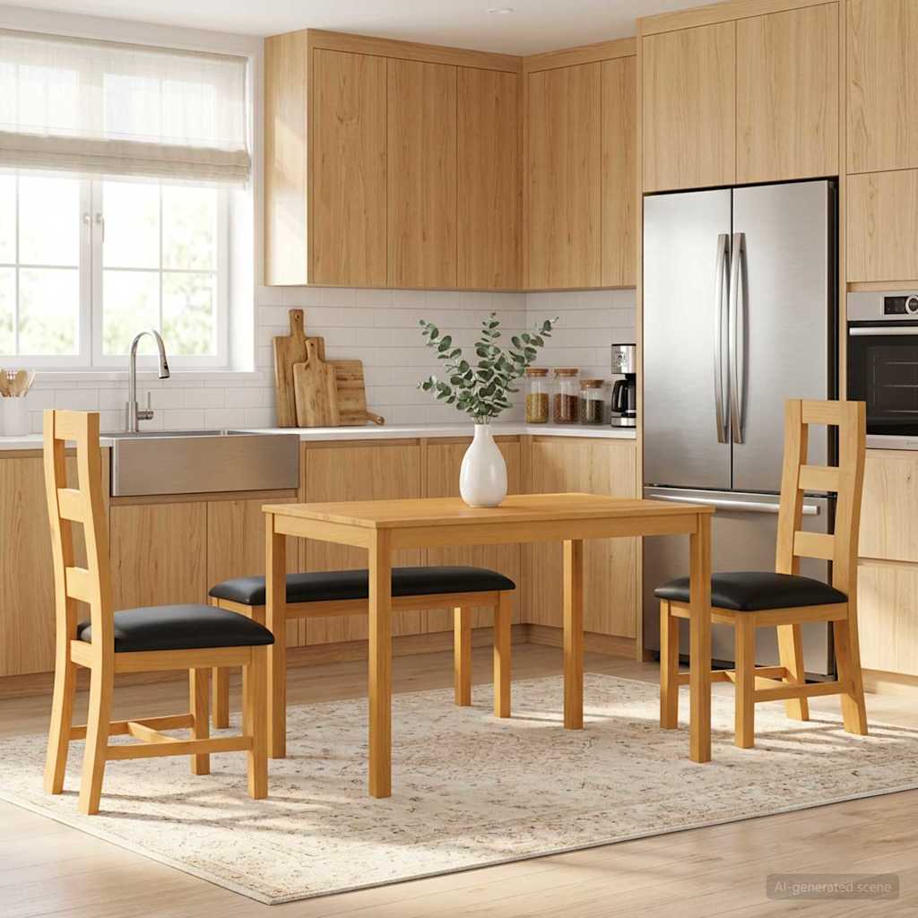 vidaXL Dining Set 4 pcs Black Solid Oak Wood 1