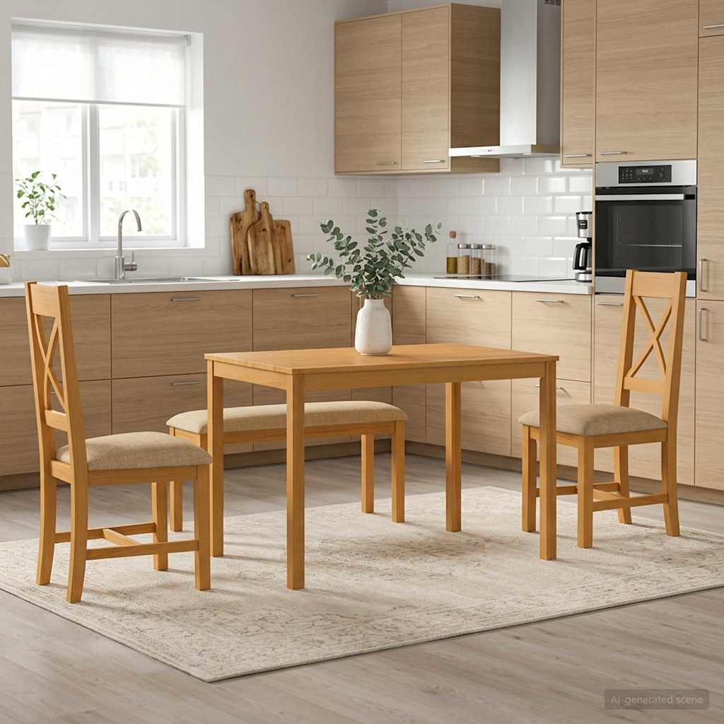 vidaXL Dining Set 4 pcs Beige Solid Oak Wood 1