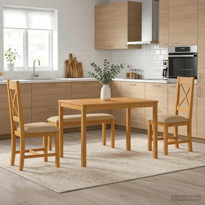 vidaXL Dining Set 4 pcs Beige Solid Oak Wood 1