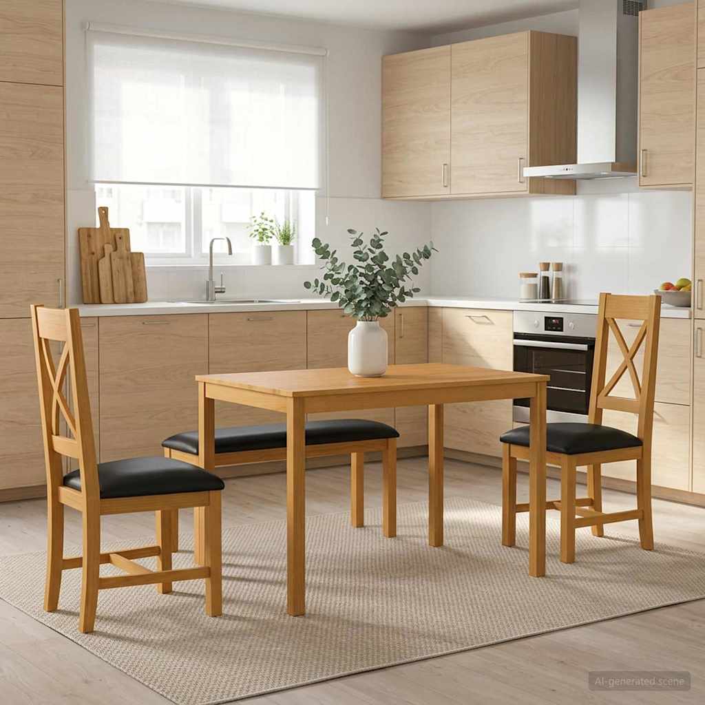 vidaXL Dining Set 4 pcs Black Solid Oak Wood 1