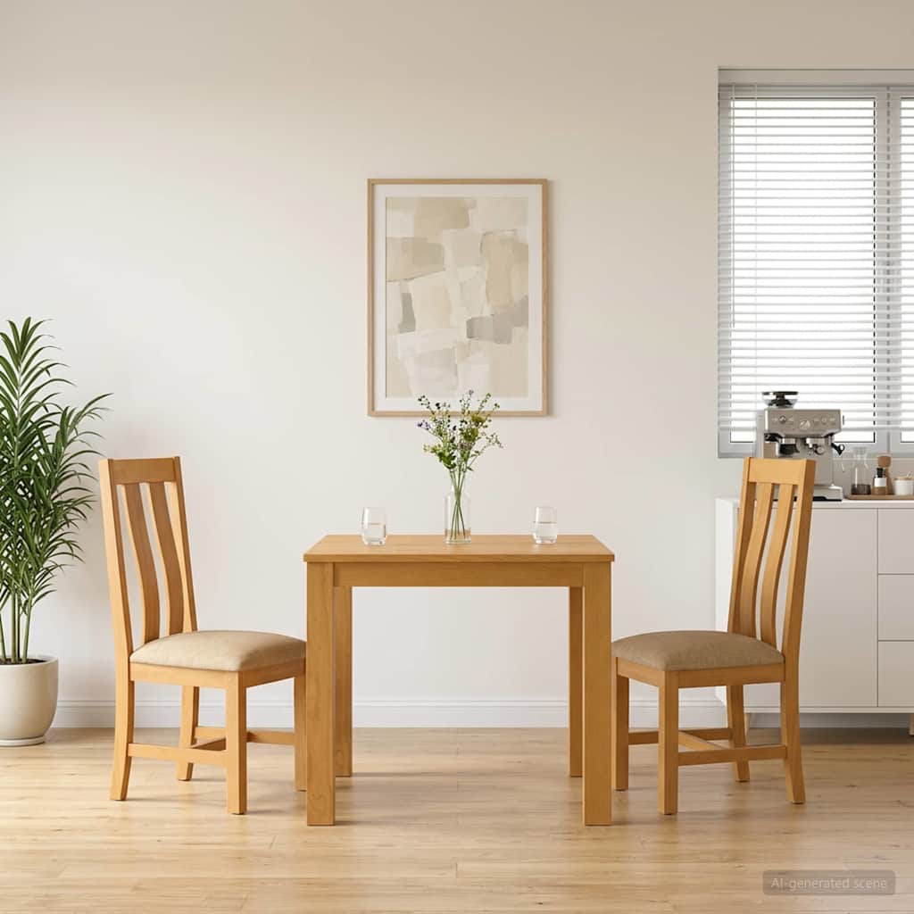 vidaXL Dining Set 3 pcs Beige Solid Oak Wood 1