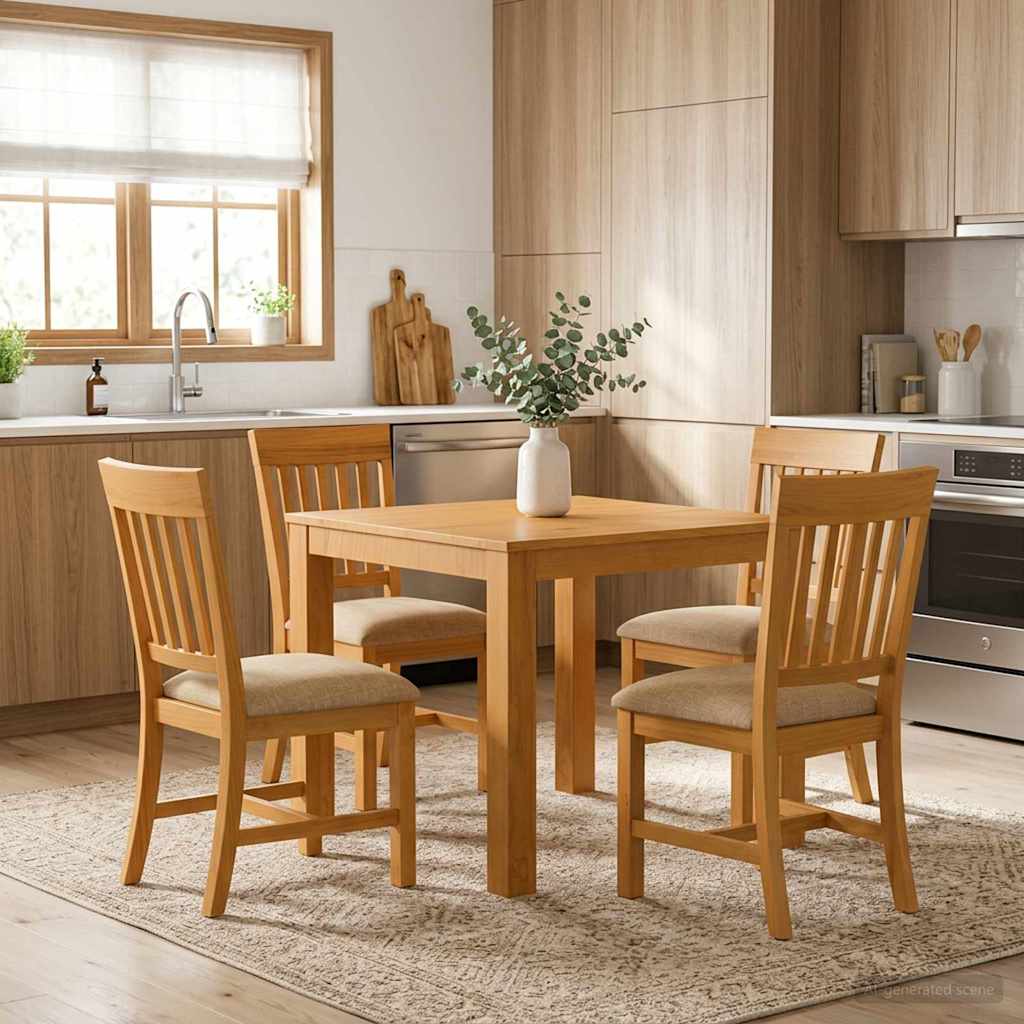 vidaXL Dining Set 5 pcs Beige Solid Oak Wood 1