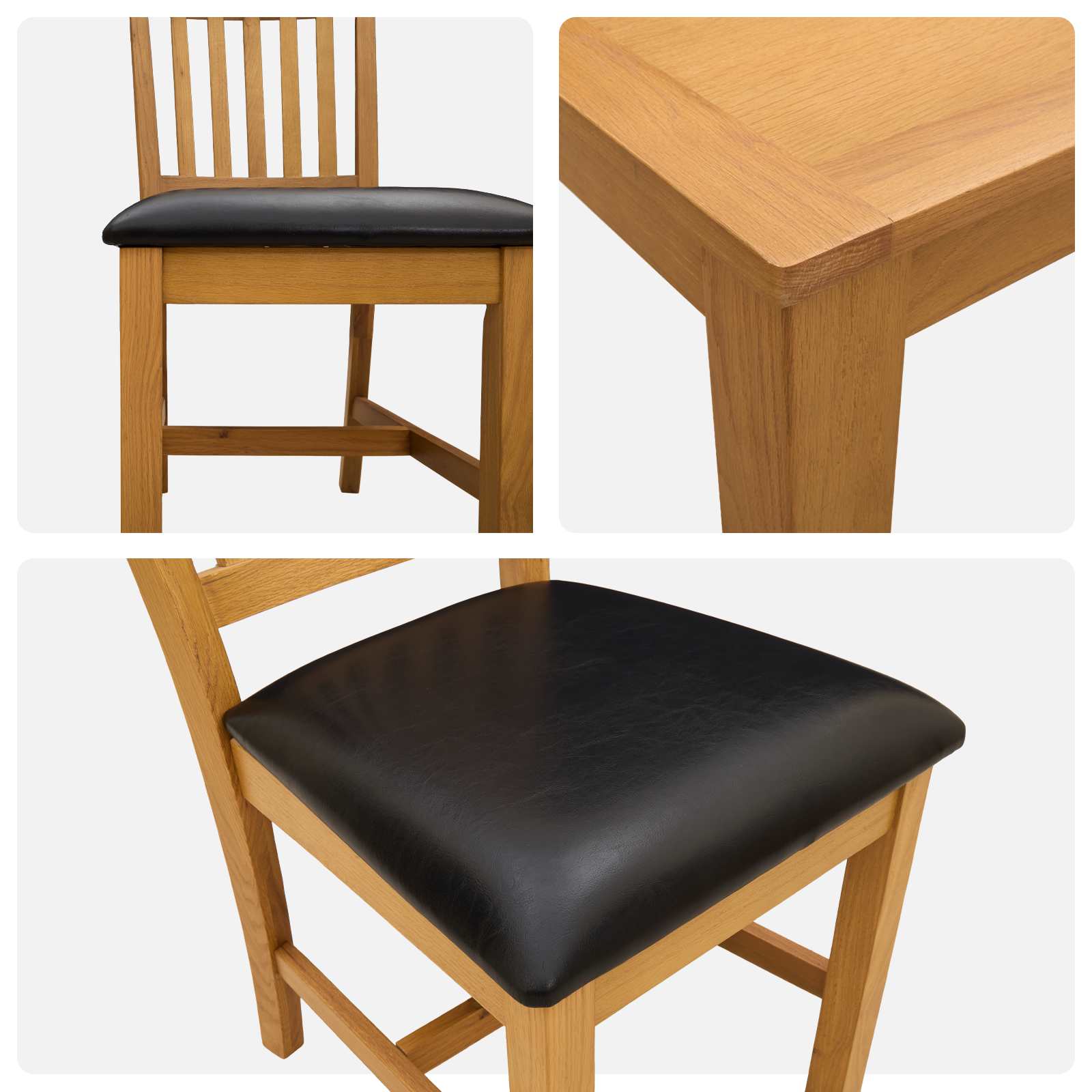 vidaXL Dining Set 5 pcs Black Solid Oak Wood 6