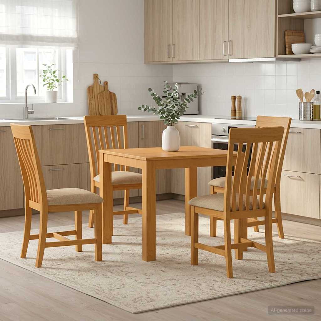 vidaXL Dining Set 5 pcs Beige Solid Oak Wood 1