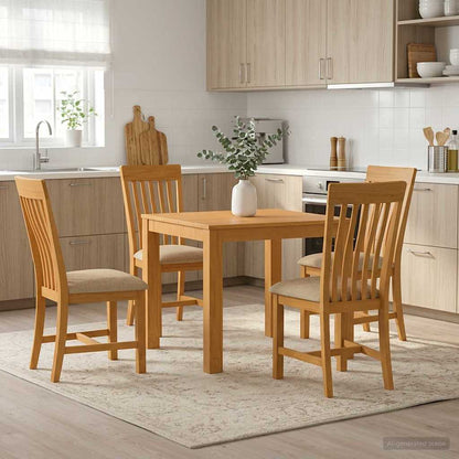 vidaXL Dining Set 5 pcs Beige Solid Oak Wood 1