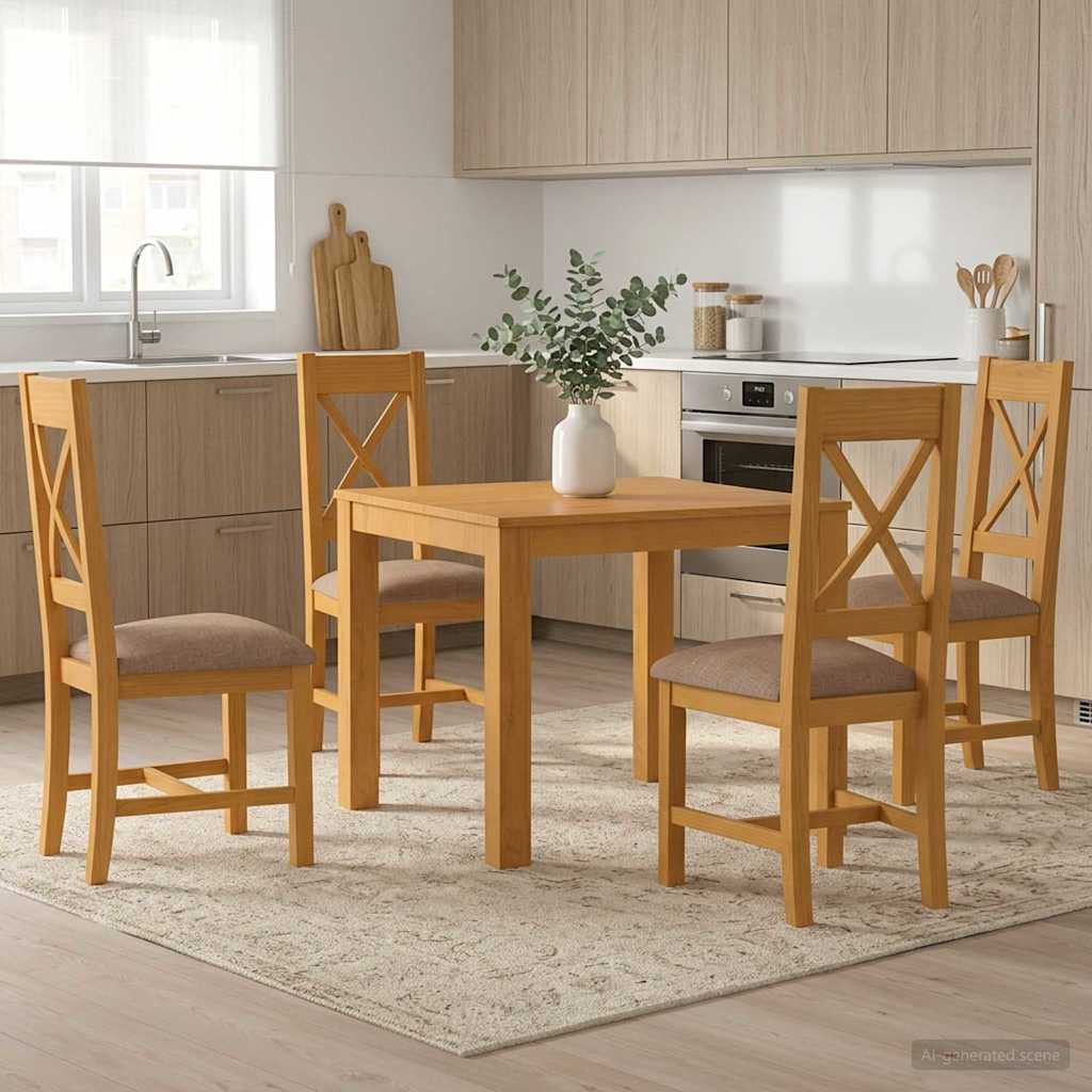 Dining Set TIEL 5 pcs Solid Oak Wood Grey 90 cm 90 cm Table + 4x chair