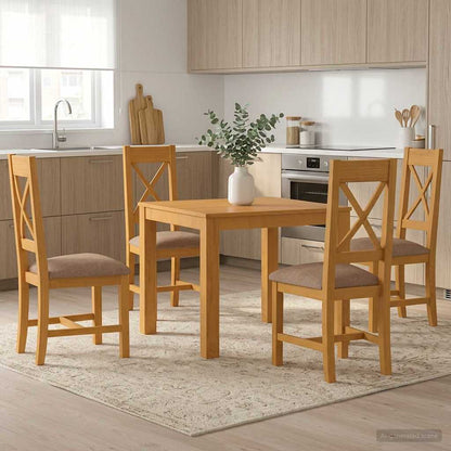 Dining Set TIEL 5 pcs Solid Oak Wood Grey 90 cm 90 cm Table + 4x chair