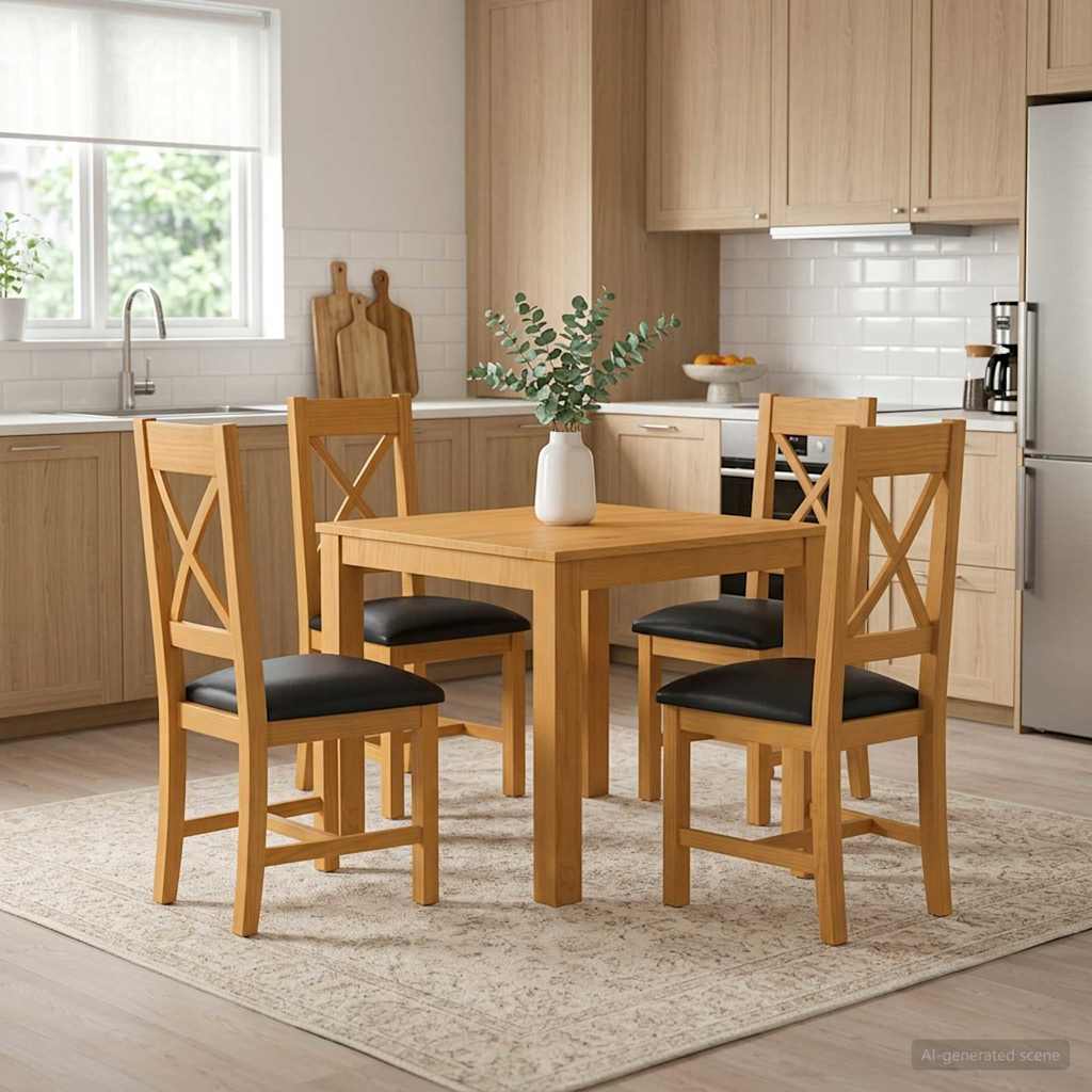 vidaXL Dining Set 5 pcs Black Solid Oak Wood 1