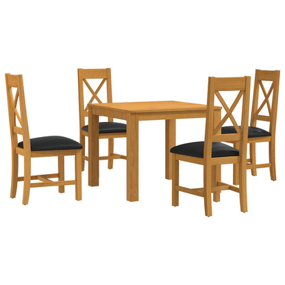 vidaXL Dining Set 5 pcs Black Solid Oak Wood 2