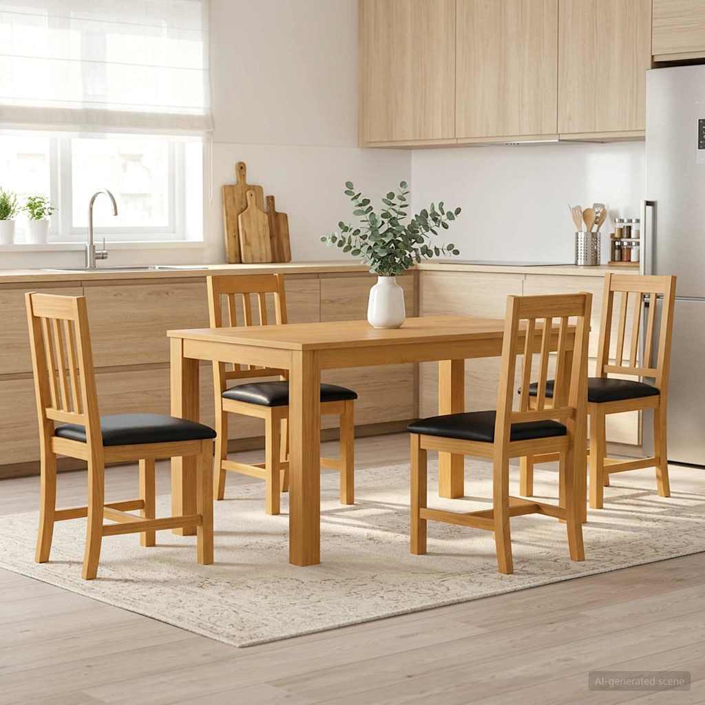 vidaXL Dining Set 5 pcs Black Solid Oak Wood 1