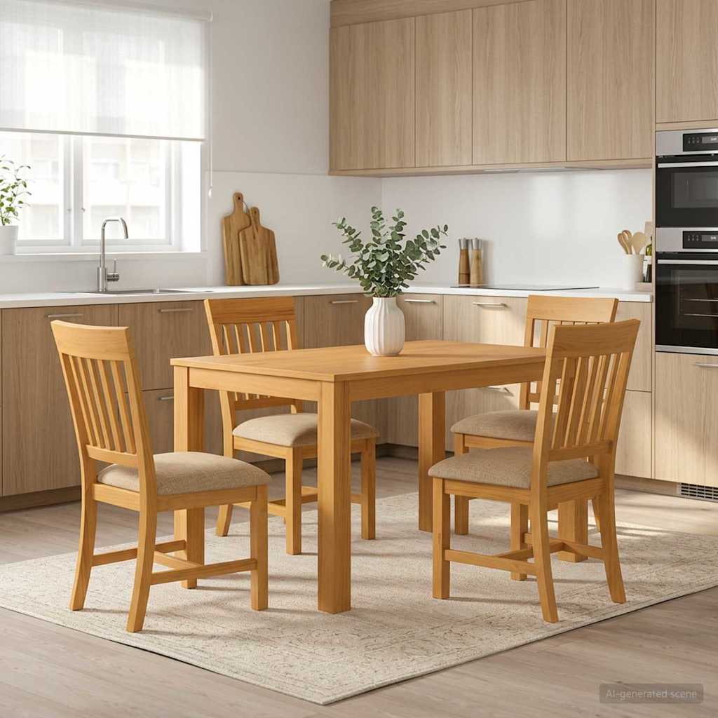 Dining Set 7 pcs Solid Oak Wood Beige 150 cm 85 cm Table + 4x chair