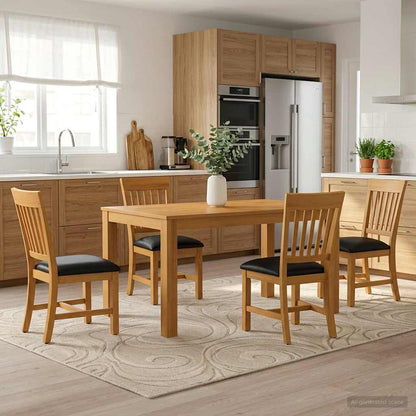 Dining Set 7 pcs Solid Oak Wood Black 150 cm 85 cm Table + 4x chair