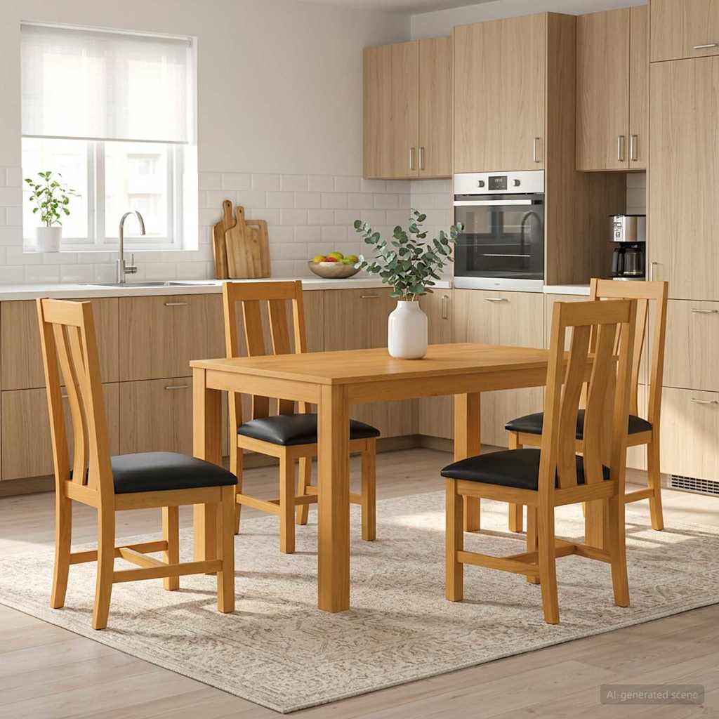 vidaXL Dining Set 5 pcs Black Solid Oak Wood 1