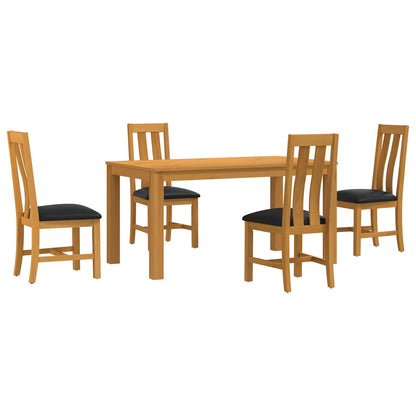 vidaXL Dining Set 5 pcs Black Solid Oak Wood 2
