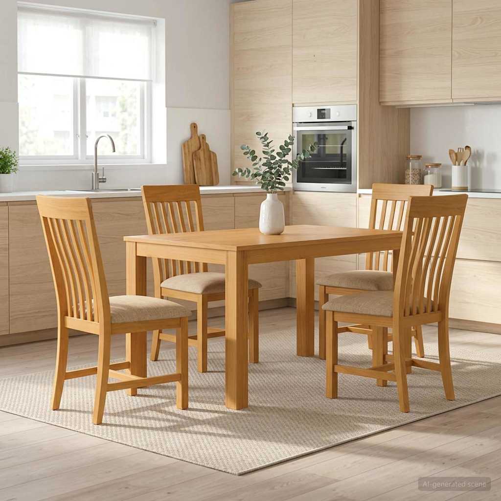 vidaXL Dining Set 5 pcs Beige Solid Oak Wood 1
