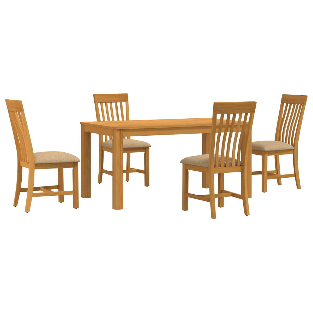 vidaXL Dining Set 5 pcs Beige Solid Oak Wood 2