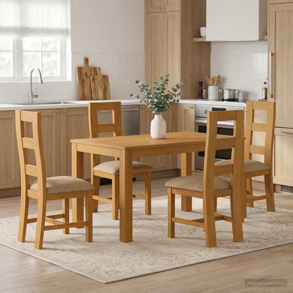 vidaXL Dining Set 5 pcs Beige Solid Oak Wood 1