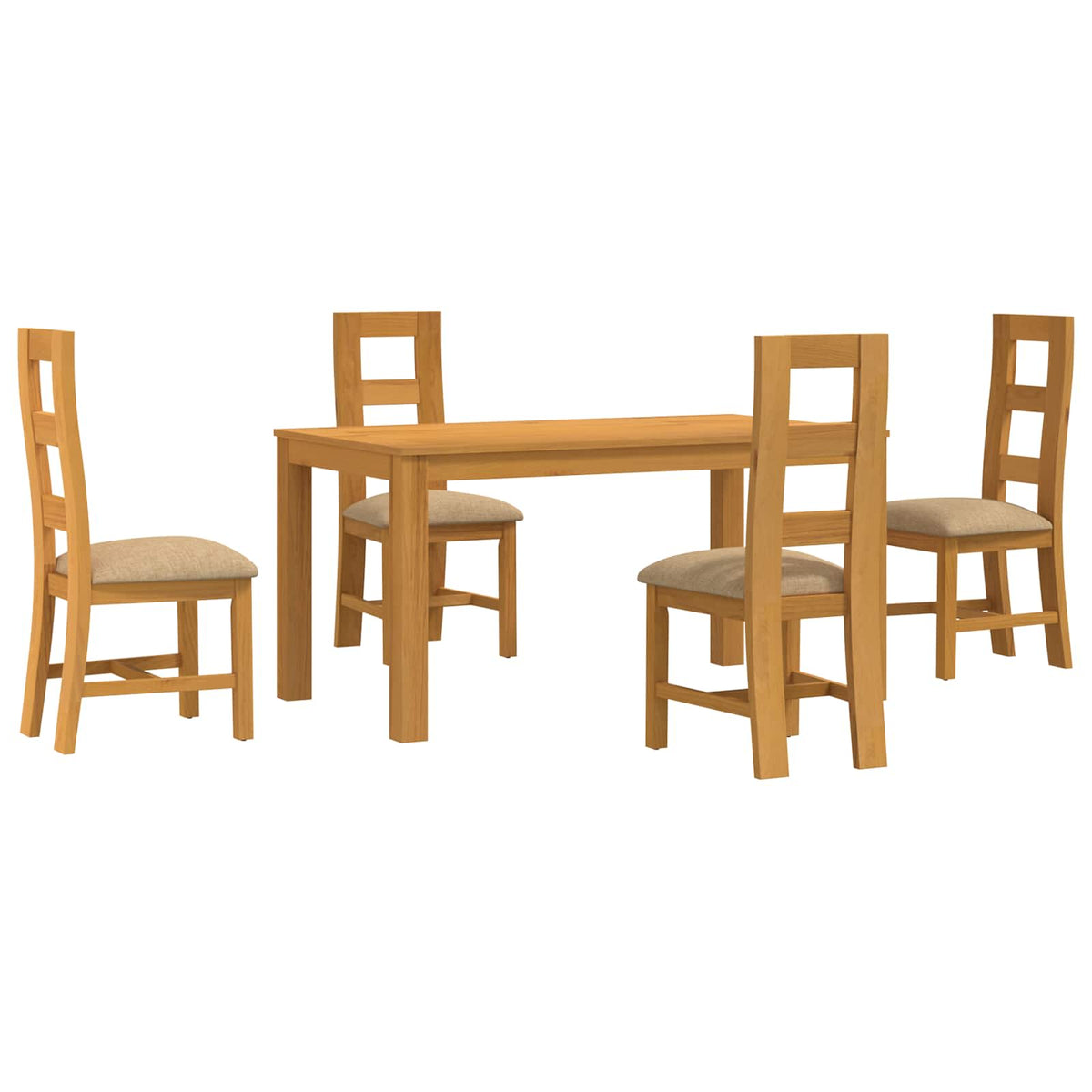 vidaXL Dining Set 5 pcs Beige Solid Oak Wood 2