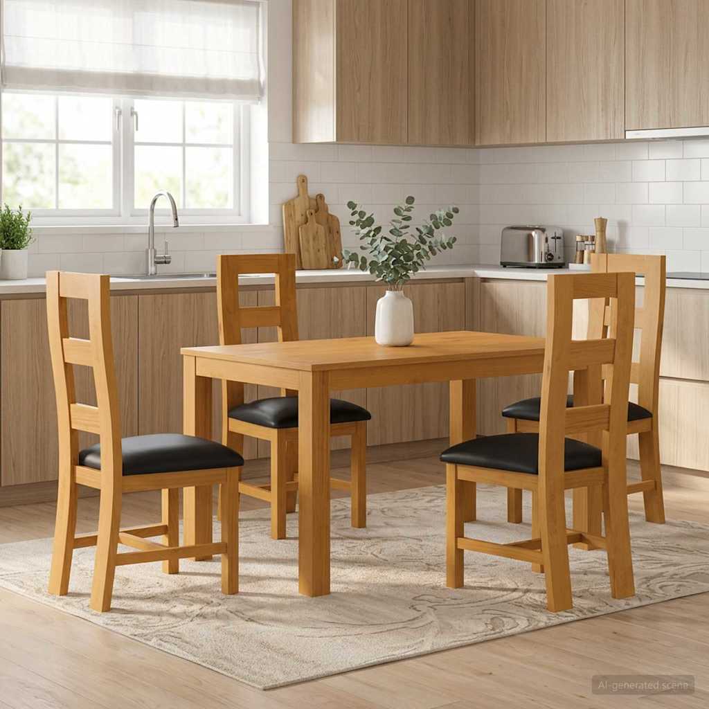 vidaXL Dining Set 5 pcs Black Solid Oak Wood 1