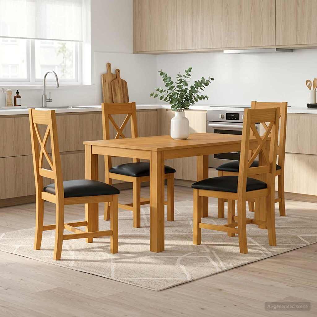Dining Set TIEL 5 pcs Solid Oak Wood Black 150 cm 85 cm Table + 4x chair