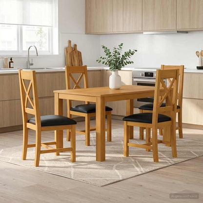 Dining Set TIEL 5 pcs Solid Oak Wood Black 150 cm 85 cm Table + 4x chair