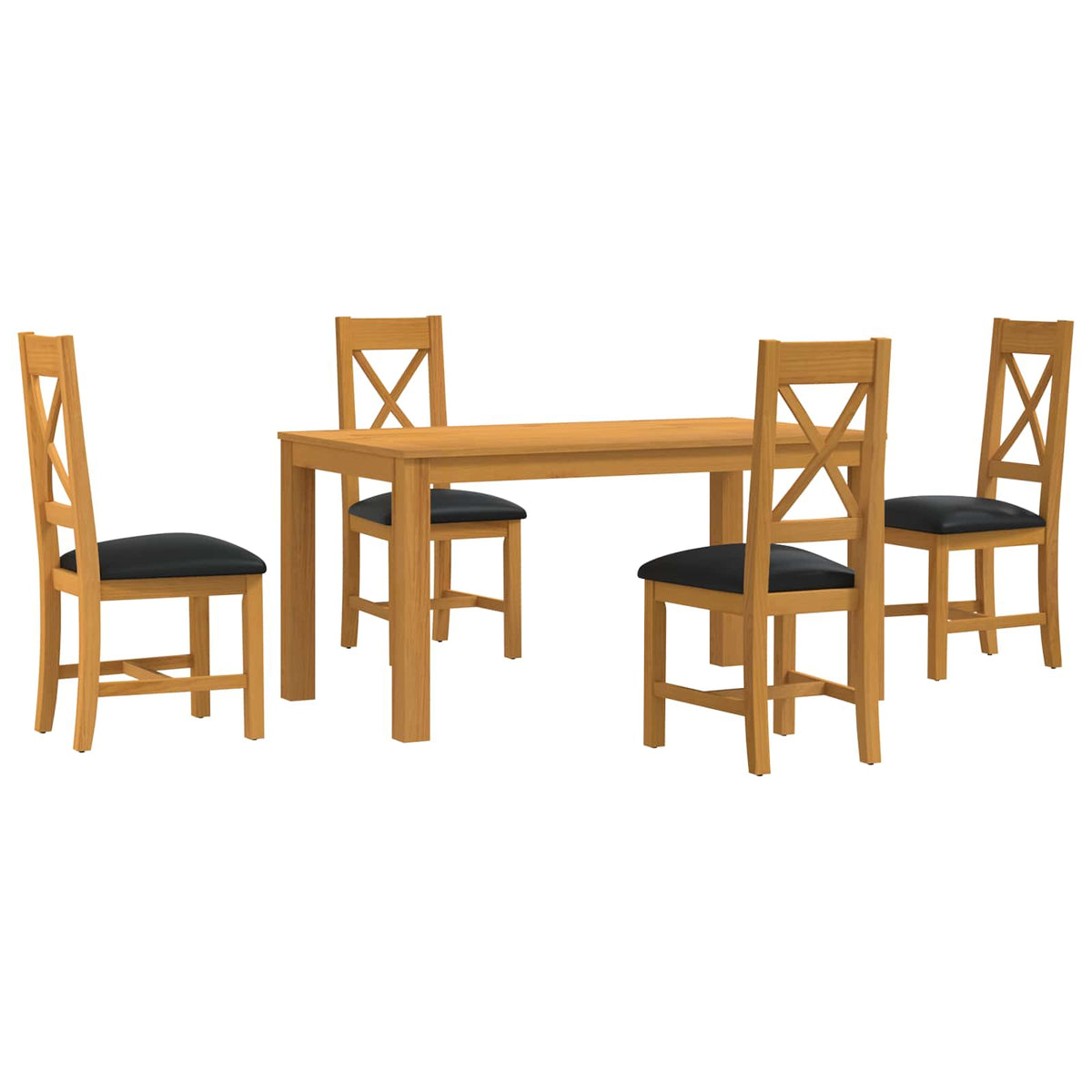 Dining Set TIEL 5 pcs Solid Oak Wood Black 150 cm 85 cm Table + 4x chair