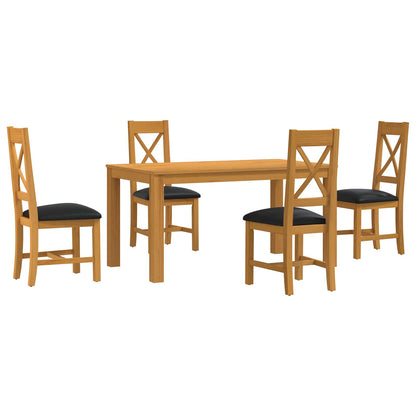 Dining Set TIEL 5 pcs Solid Oak Wood Black 150 cm 85 cm Table + 4x chair