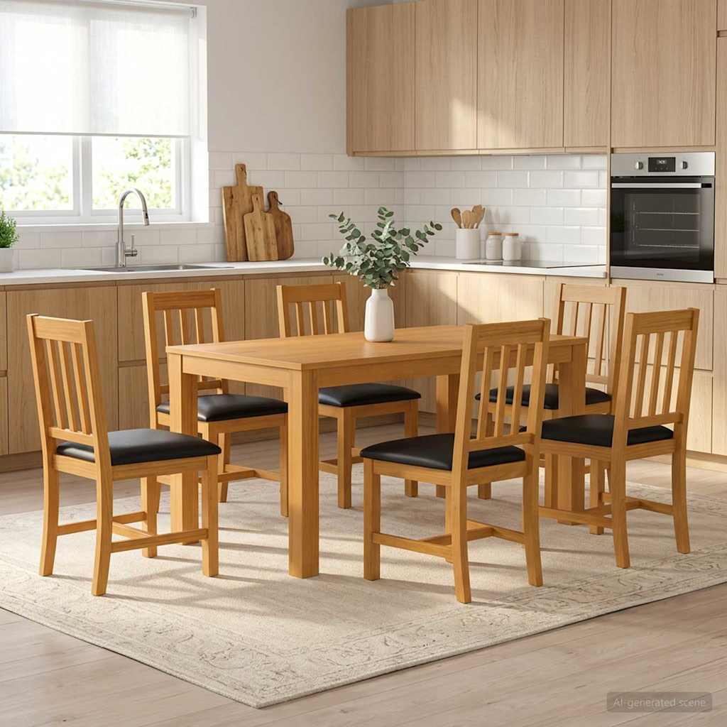 vidaXL Dining Set 7 pcs Black Solid Oak Wood 1