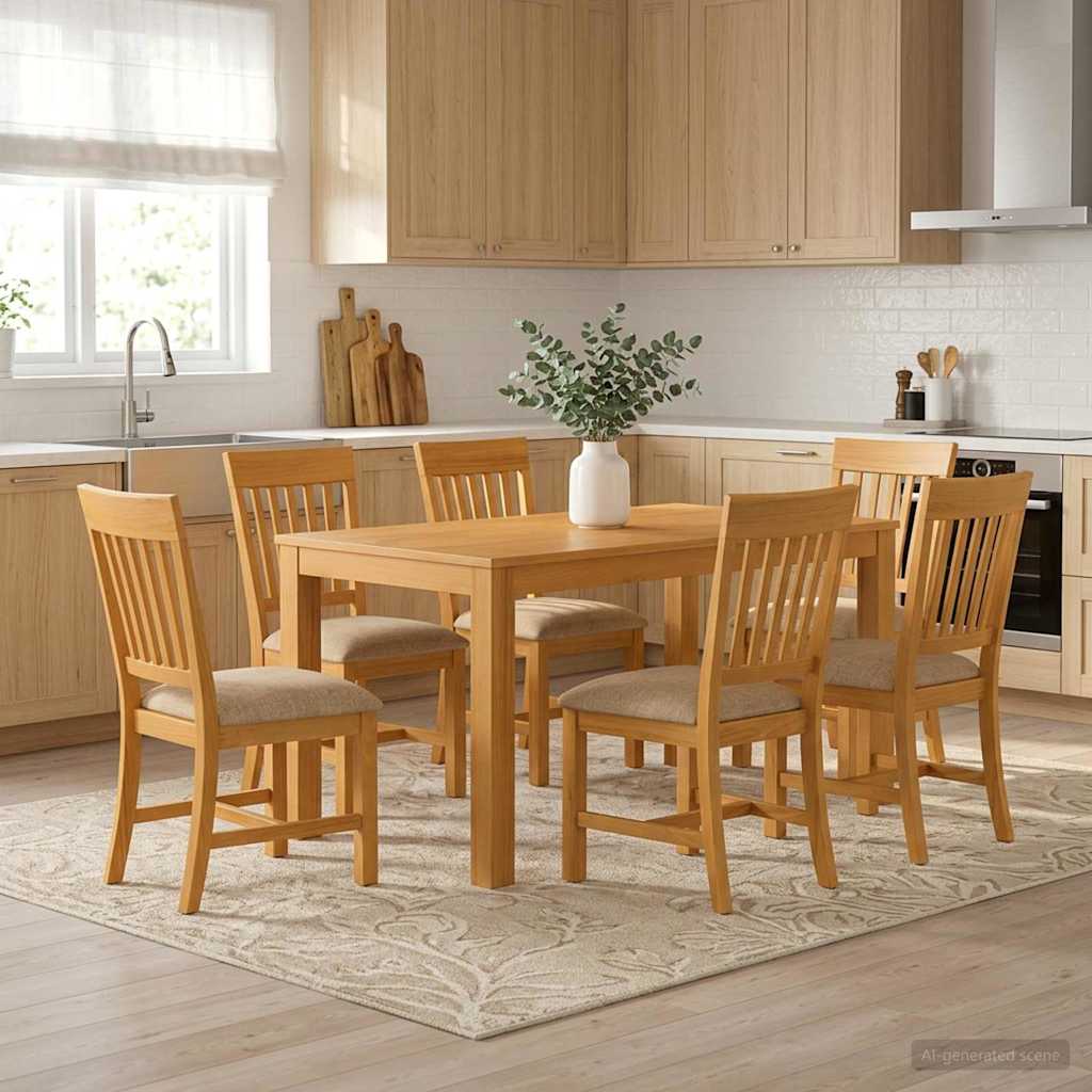 vidaXL Dining Set 7 pcs Beige Solid Oak Wood 1