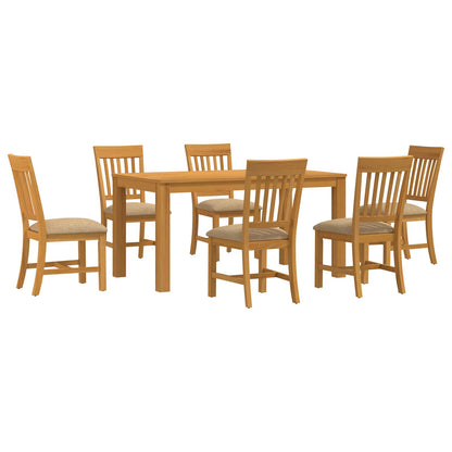 vidaXL Dining Set 7 pcs Beige Solid Oak Wood 2