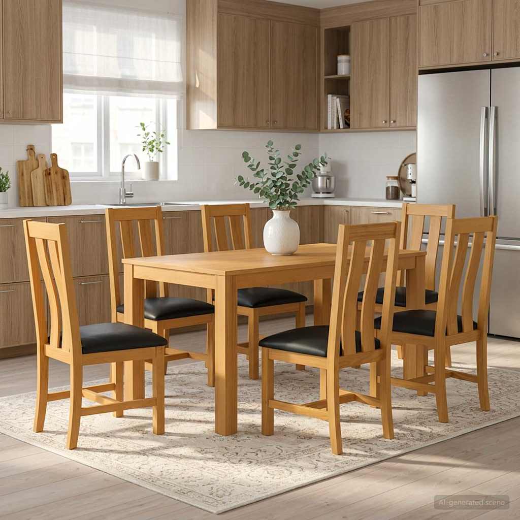 vidaXL Dining Set 7 pcs Black Solid Oak Wood 1