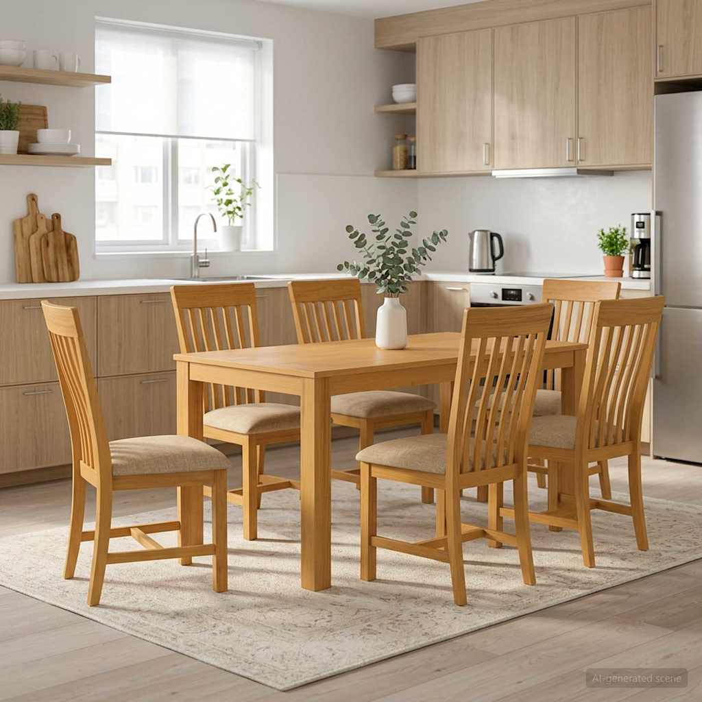 vidaXL Dining Set 7 pcs Beige Solid Oak Wood 1