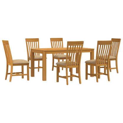 vidaXL Dining Set 7 pcs Beige Solid Oak Wood 2