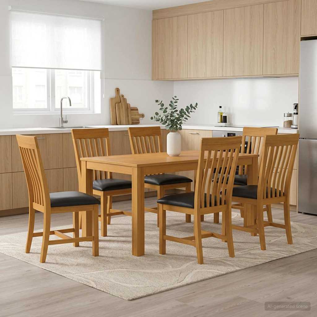 vidaXL Dining Set 7 pcs Black Solid Oak Wood 1
