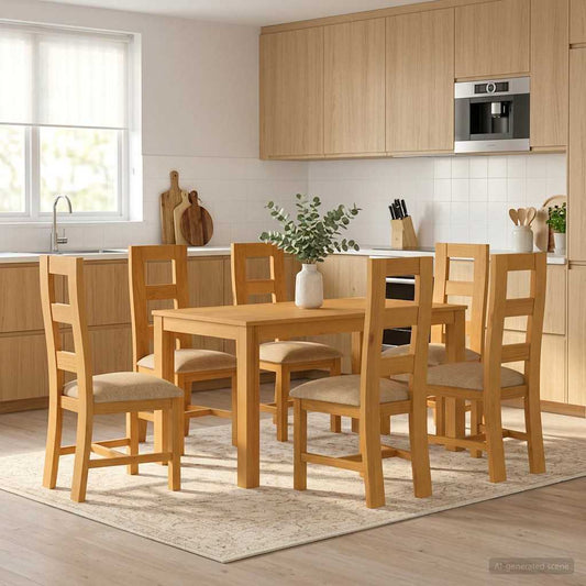 vidaXL Dining Set 7 pcs Beige Solid Oak Wood 1