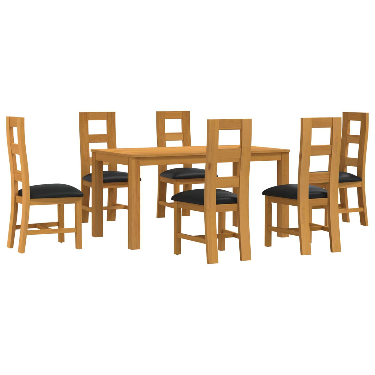 vidaXL Dining Set 7 pcs Black Solid Oak Wood 2